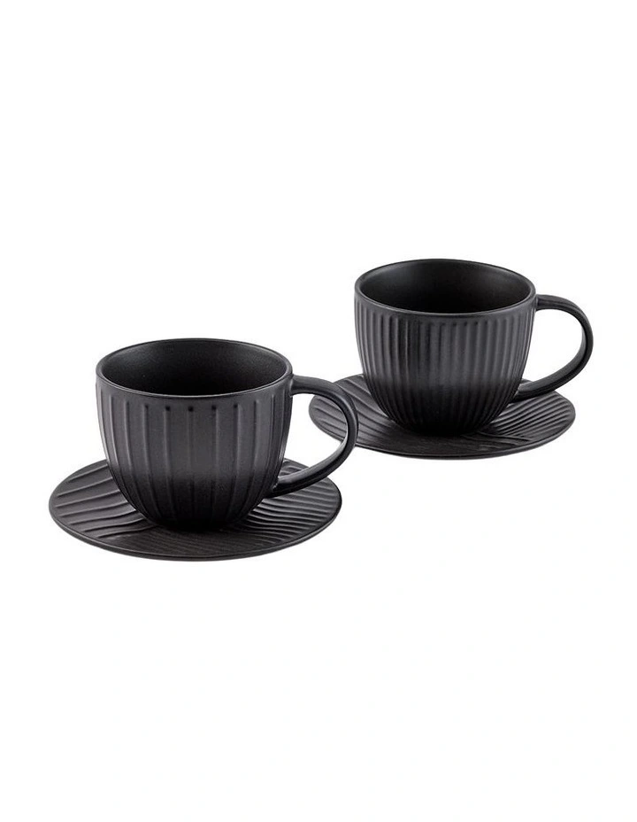 Barista Blake Teacup & Saucer Set 350ml 4 Piece in Charcoal image 1