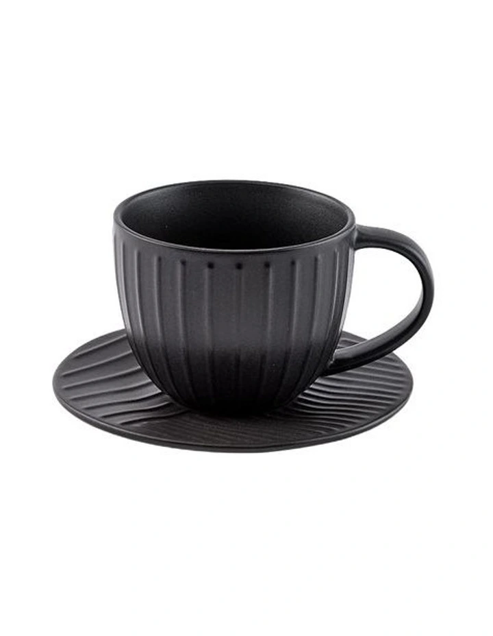 Barista Blake Teacup & Saucer Set 350ml 4 Piece in Charcoal image 2