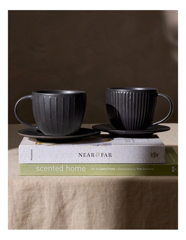 Barista Blake Teacup & Saucer Set 350ml 4 Piece in Charcoal image 3
