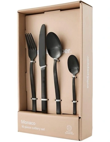 Monaco Cutlery Set of 16 Piece in Black