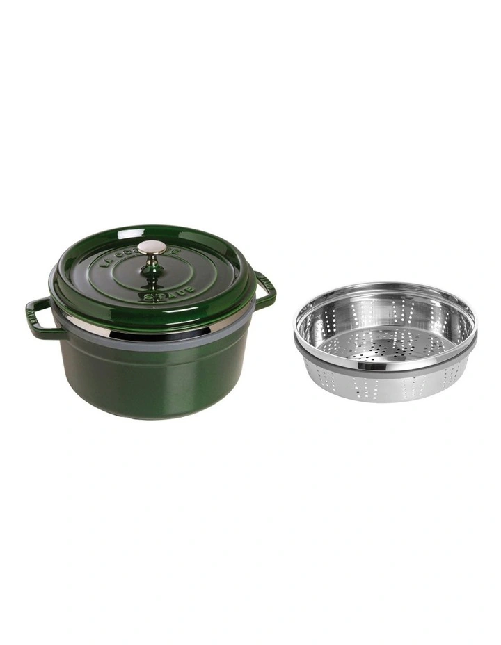 Round Cocotte with Steamer 26cm/5.2L Basil in Green image 4