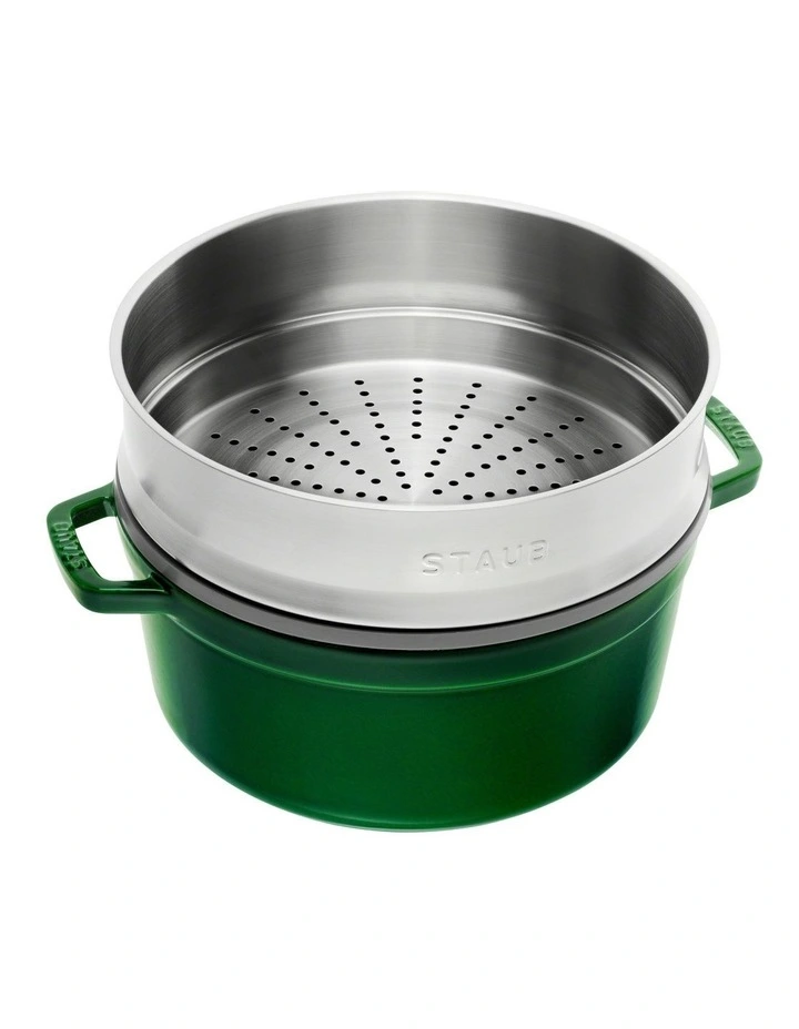 Round Cocotte with Steamer 26cm/5.2L Basil in Green image 5