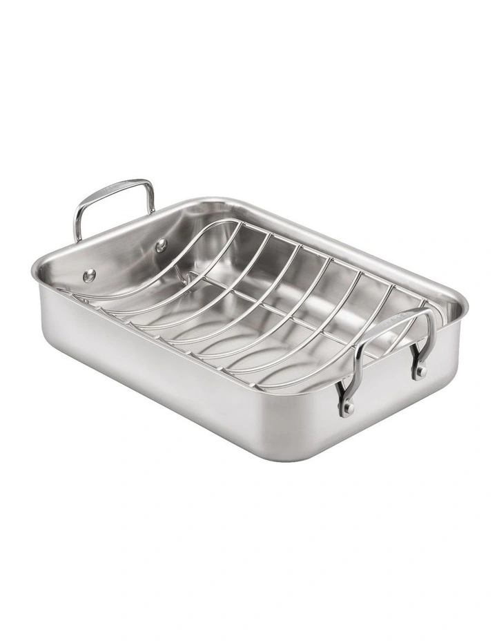 Stainless Steel Roaster With Rack 35cm x25cm x8cm in Silver image 1