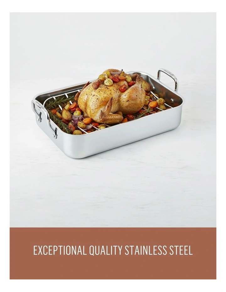 Stainless Steel Roaster With Rack 35cm x25cm x8cm in Silver image 4