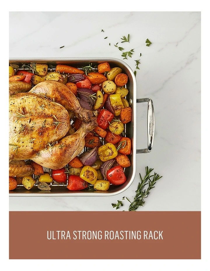 Stainless Steel Roaster With Rack 35cm x25cm x8cm in Silver image 5