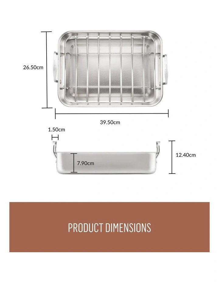 Stainless Steel Roaster With Rack 35cm x25cm x8cm in Silver image 7