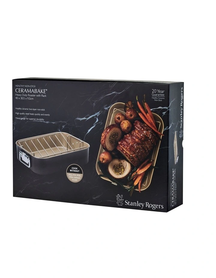 Ceramabake 40cm x 30.5cm x 9.5cm Heavy Duty Roaster with Rack image 2