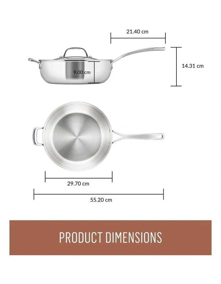 Eternita Stainless Steel Induction Covered Chefs Pan with Helper Handle 28cm in Sliver image 7