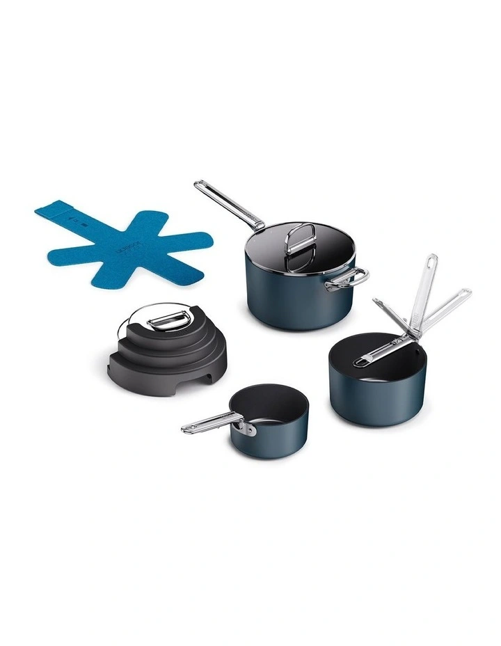 Space Stack Non Stick Cookware Set 3 Piece in Blue image 1