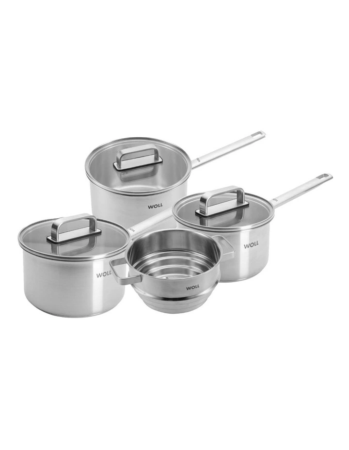 Stainless Steel Saucepan with Steamer 4 Piece Set 16 x 18 x 20cm in Silver image 1