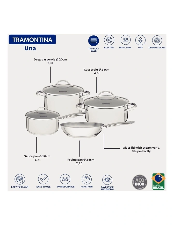 Una Stainless Steel Cookware Set 4 Pieces in Silver image 6