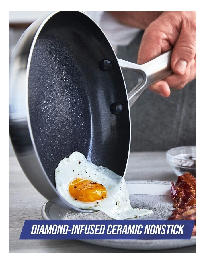 Diamond Tri-Ply Stainless Steel Ceramic Nonstick 3 pc Cookware Set in Silver image 2