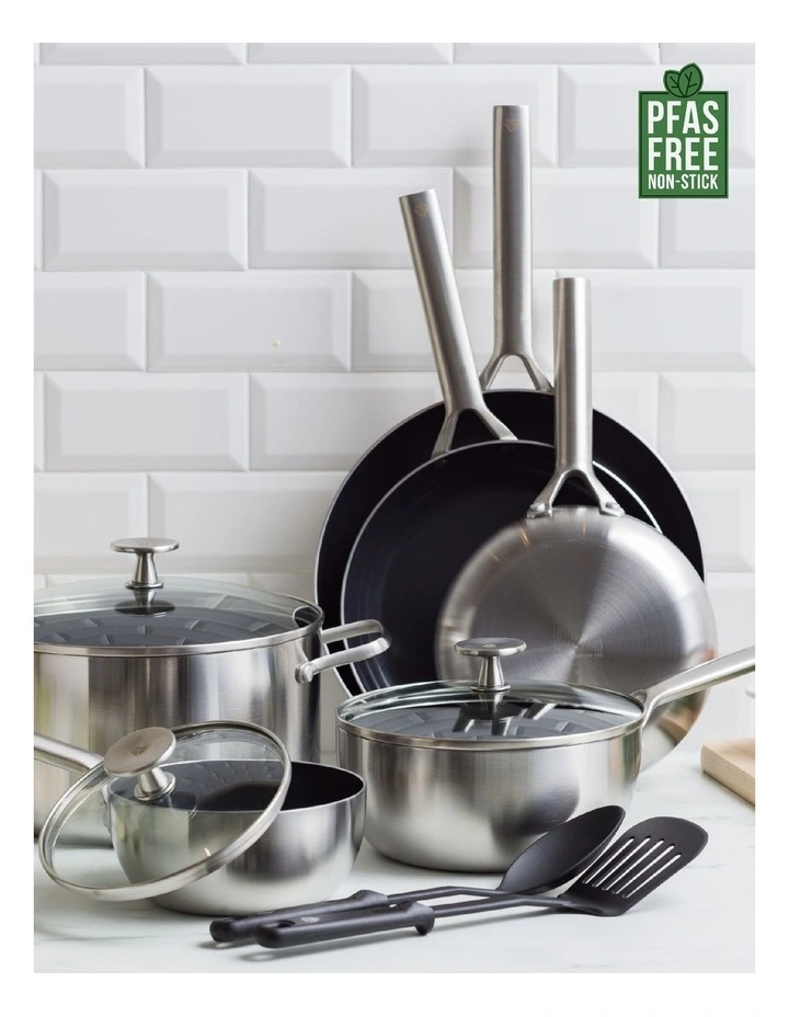 Diamond Tri-Ply Stainless Steel Ceramic Nonstick 4 pc Cookware Set in Silver image 2