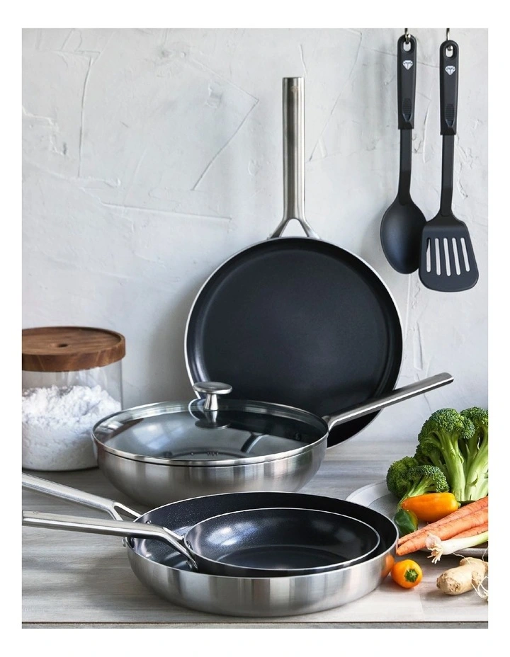 Diamond Tri-Ply Stainless Steel Ceramic Nonstick 4 pc Cookware Set in Silver image 3