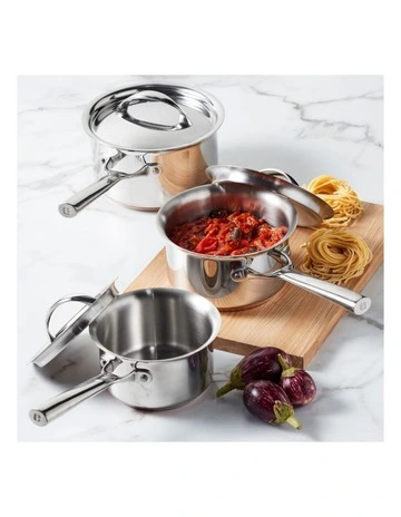 Per Vita Copper Base Stainless Steel Induction 3 Piece Covered Saucepan Set
