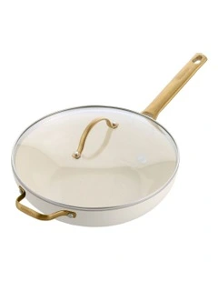 Padova 32cm Covered Wok with Helper Handle Cream White PFAS-free