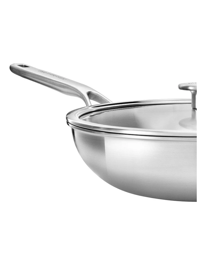 Triply Stainless Steel Covered Wok 28cm in SIlver image 3