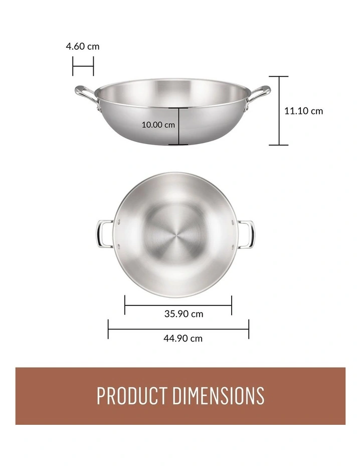 Eternita Stainless Steel Induction Open Wok 34cm in Silver image 7