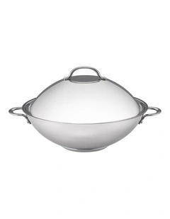 Essentials Stainless Steel Induction Covered Wok 36cm in Silver