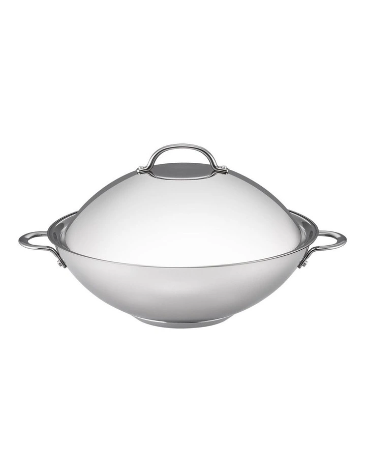 Essentials Stainless Steel Induction Covered Wok 36cm in Silver image 1