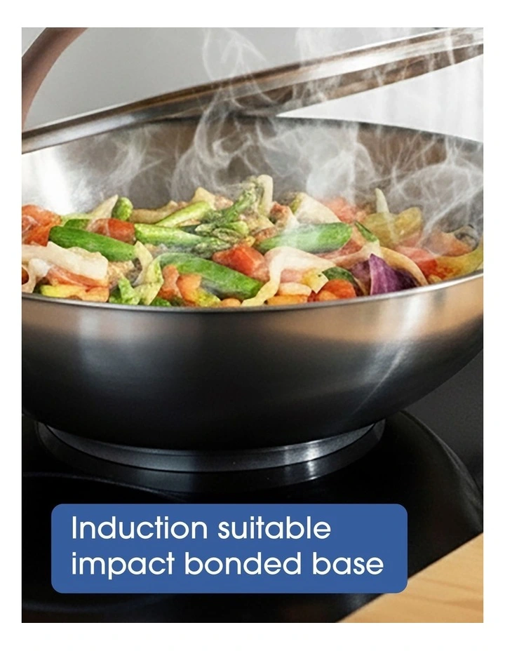 Essentials Stainless Steel Induction Covered Wok 36cm in Silver image 3