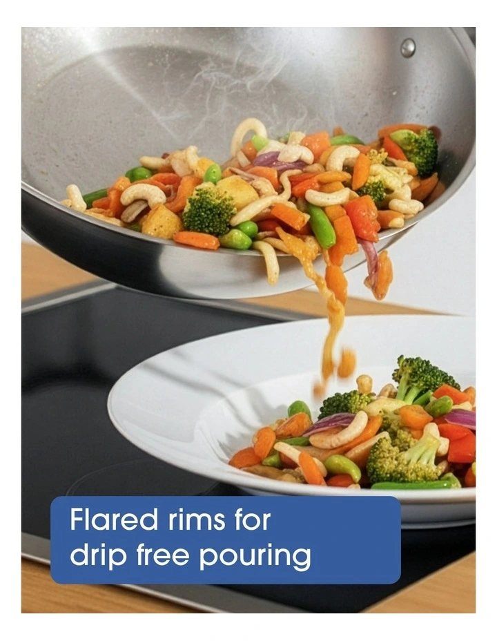 Essentials Stainless Steel Induction Covered Wok 36cm in Silver image 5