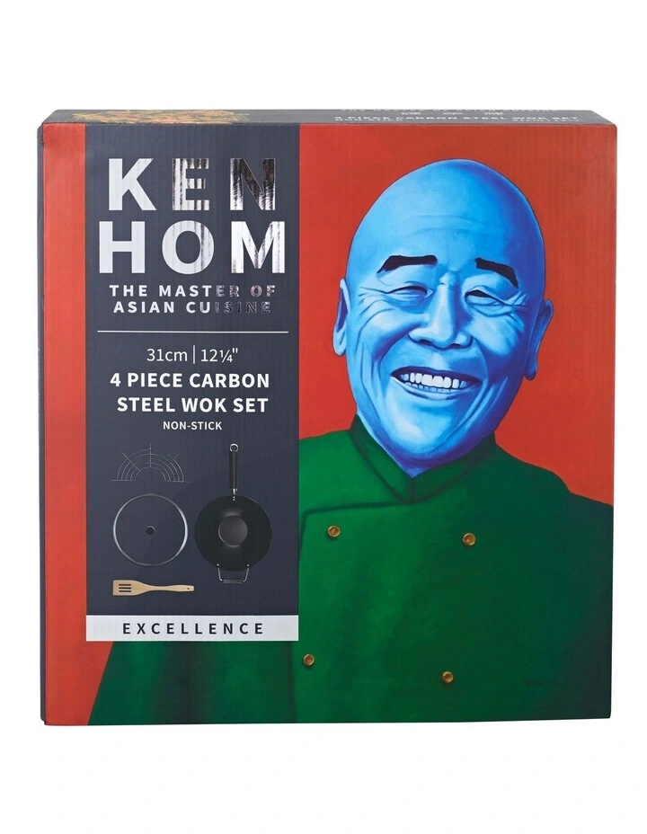 Non-Stick 4 Piece Carbon Steel Wok Set 31cm in Black image 2