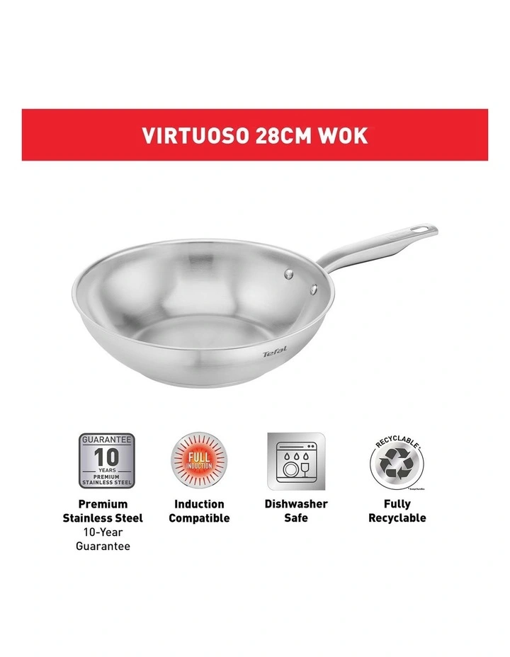 Virtuoso Induction Stainless Steel Uncoated Wok 28cm in Silver image 4