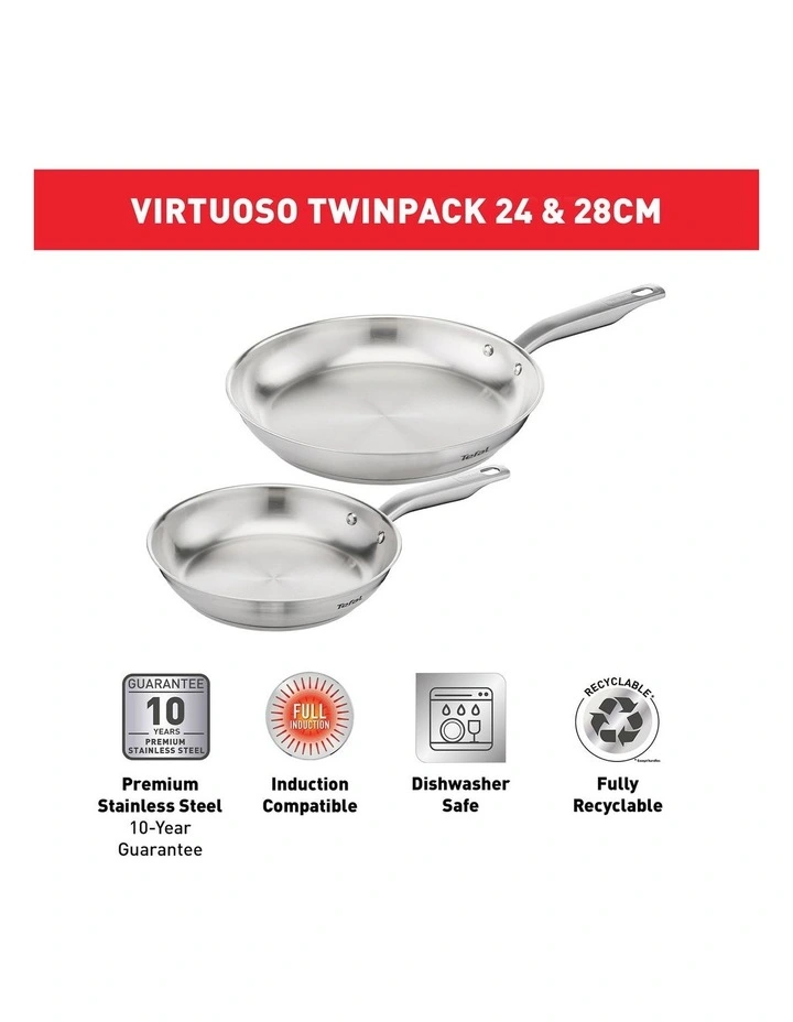 Virtuoso Induction Stainless Steel Uncoated Twin Frypan 24/28cm in Silver image 4