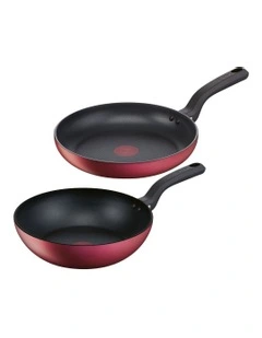 Delight Induction Non-Stick Twin Pack 28cm Frypan / 28cm Wok in Red
