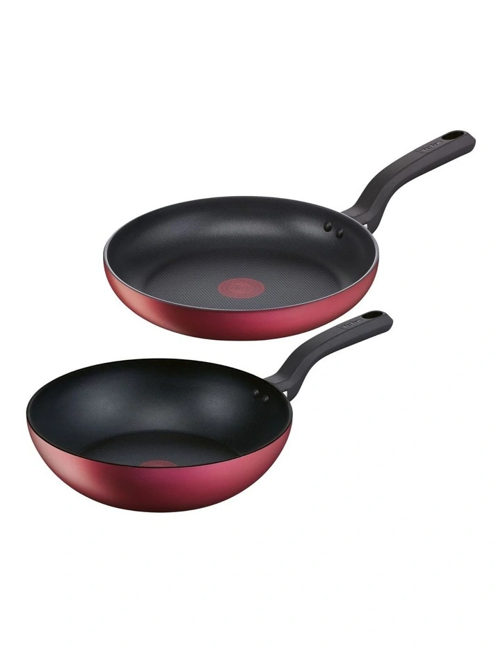 Delight Induction Non-Stick Twin Pack 28cm Frypan / 28cm Wok in Red image 1