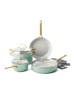 Padova 5 Pieces Cookware Set with Bonus Protective Sheets PFAS-free ceramic non-stick in Mint Green