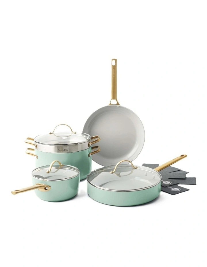 Padova 5 Pieces Cookware Set with Bonus Protective Sheets PFAS-free ceramic non-stick in Mint Green image 1