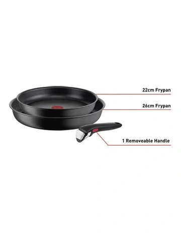 Ingenio Ultimate Induction Non-stick Frypan Set 3 Piece 22/26cm in Black