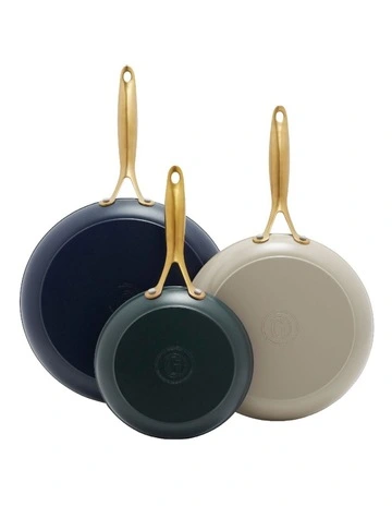 Jewel 20/24/28cm 3pc Frypan Set Morrocan green, Taupe and Oxford Blue PFAS-free ceramic non-stick