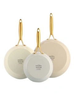 Jewel 20/24/28cm 3pc Frypan Set PFAS-free ceramic non-stick in Dove Grey, Cream White and Taupe