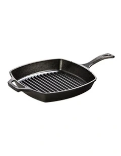 Square Cast Iron Grill Pan With Helper Handle 26cm in Black