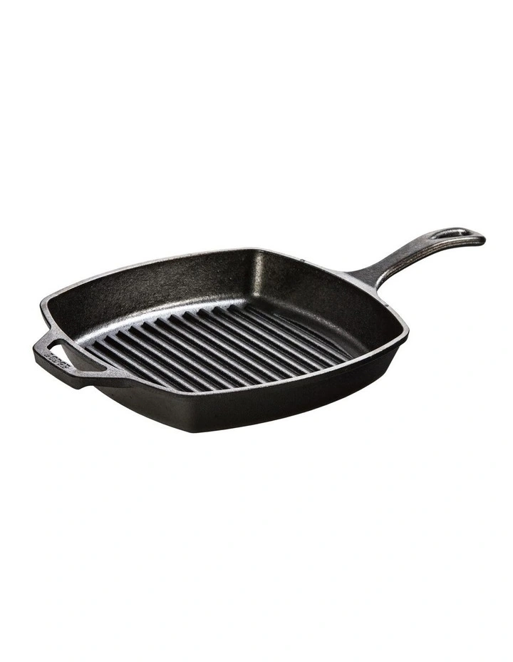 Square Cast Iron Grill Pan With Helper Handle 26cm in Black image 1