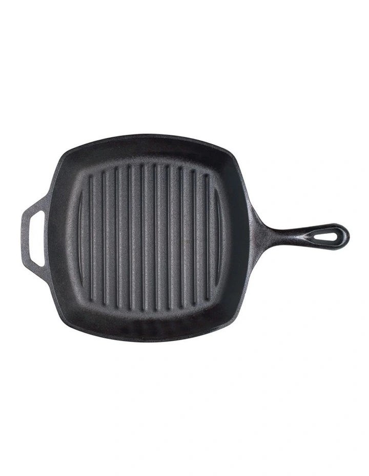 Square Cast Iron Grill Pan With Helper Handle 26cm in Black image 2