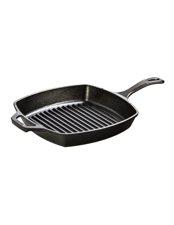 Square Cast Iron Grill Pan With Helper Handle 26cm in Black image 3