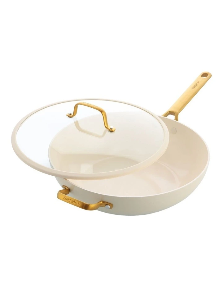 Padova Reserve Wok 32cm with Lid and Helper Handle Cream image 1