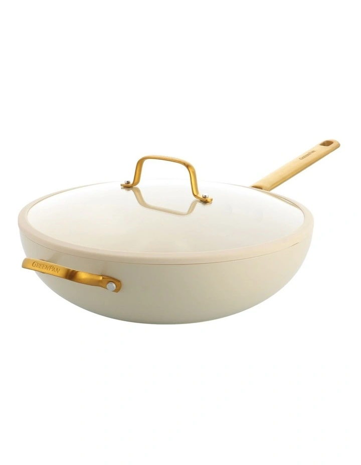 Padova Reserve Wok 32cm with Lid and Helper Handle Cream image 2