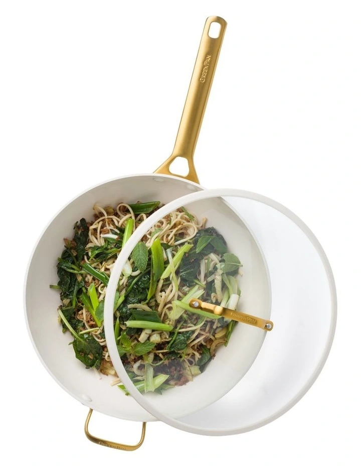 Padova Reserve Wok 32cm with Lid and Helper Handle Cream image 3