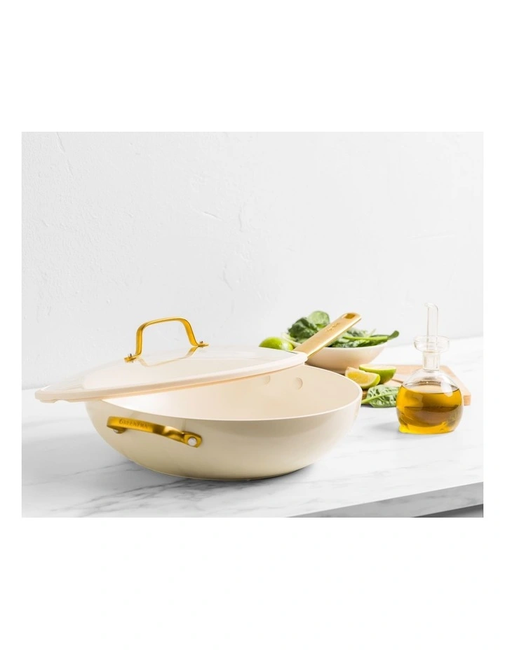 Padova Reserve Wok 32cm with Lid and Helper Handle Cream image 4