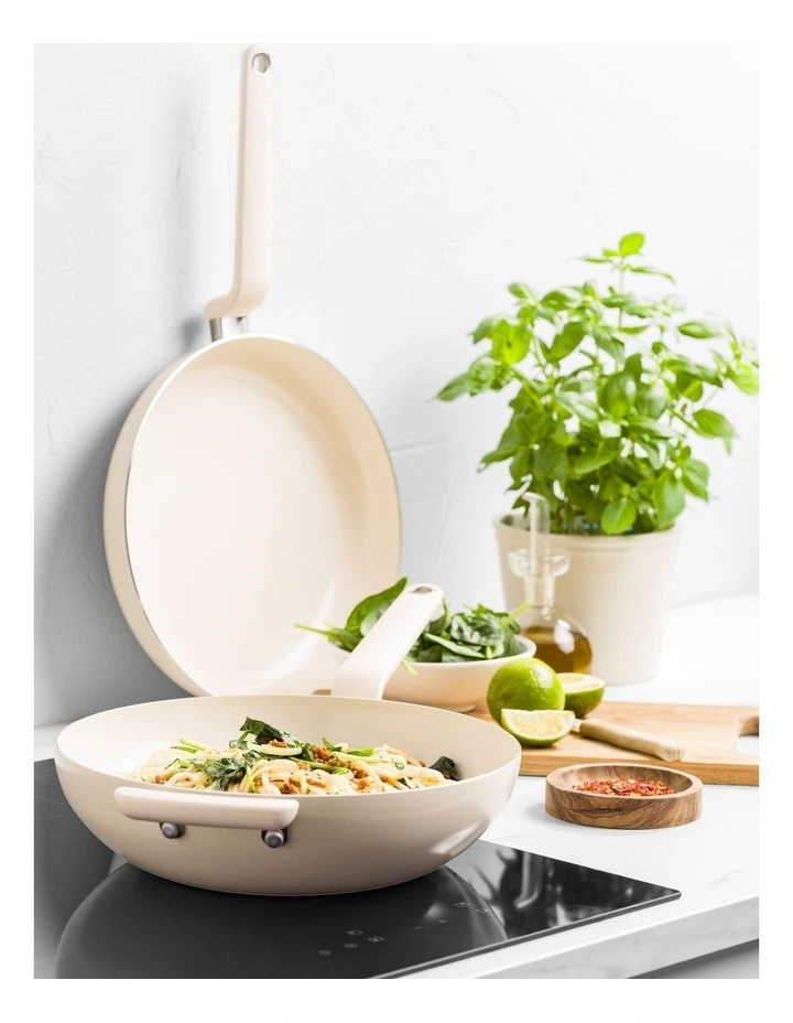 Rio 2pc 28cm Frypan 28cm Wok set Cream image 2