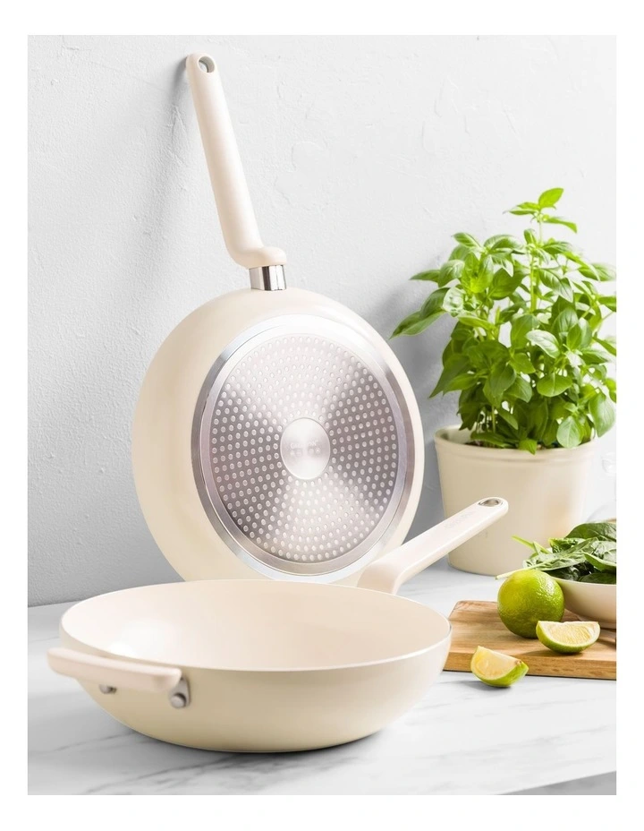 Rio 2pc 28cm Frypan 28cm Wok set Cream image 3