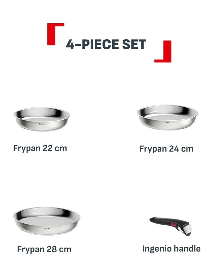 Ingenio Emotion  Induction Uncoated Stainless Steel 4pc Frypan Set image 6