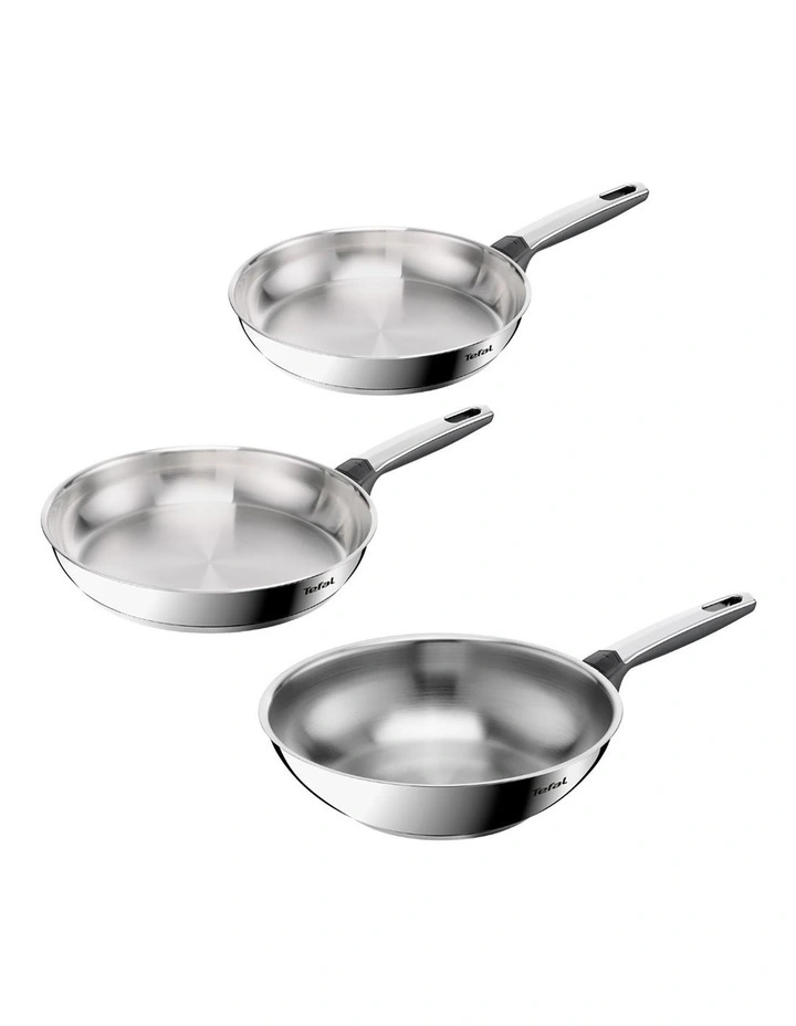 Emotion  Induction Stainless Steel Uncoated Triple Pack Frypans 24/30cm & Wok 28cm image 1