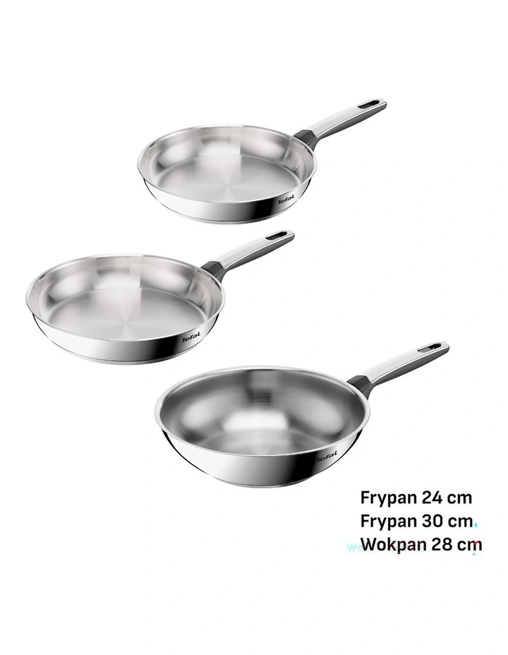 Emotion  Induction Stainless Steel Uncoated Triple Pack Frypans 24/30cm & Wok 28cm image 4