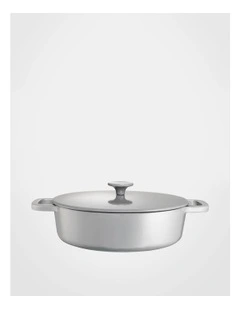 Cast Iron Low Casserole with Lid 28cm 4.0lt - Gloss Steel Grey
